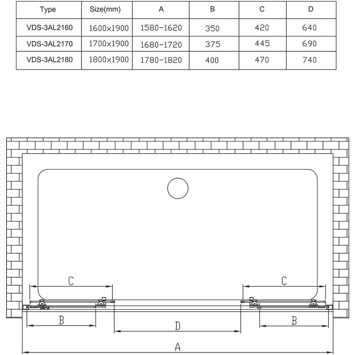 Душевая дверь Vincea (Винчея) Alpha VDS-3AL2160MT 1600х1900 хром стекло текстурное