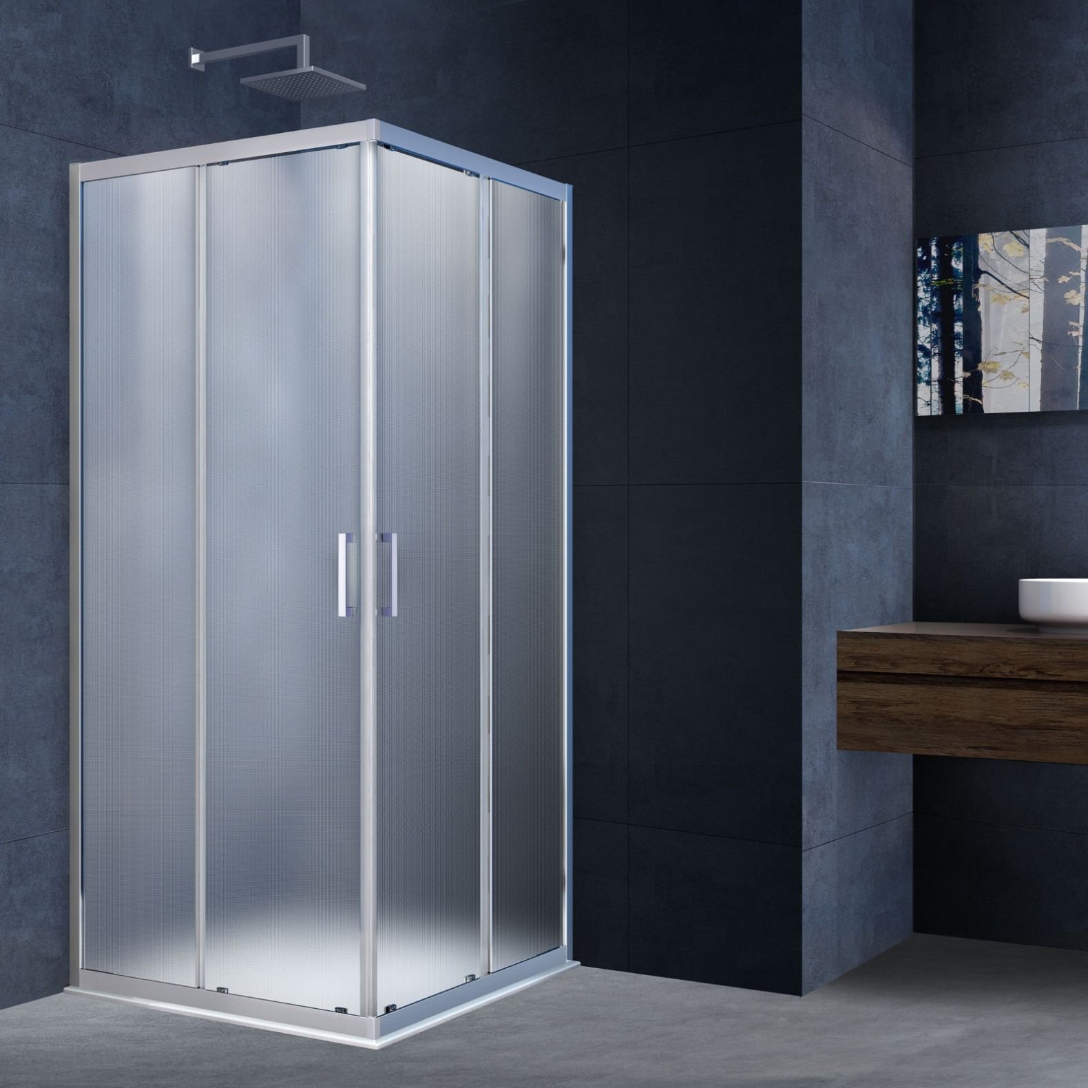 Душевой уголок Vincea (Винчея) Alhpa 1000х1000 мм (габариты площадки) хром стекло текстурное VSS-3AL100MT