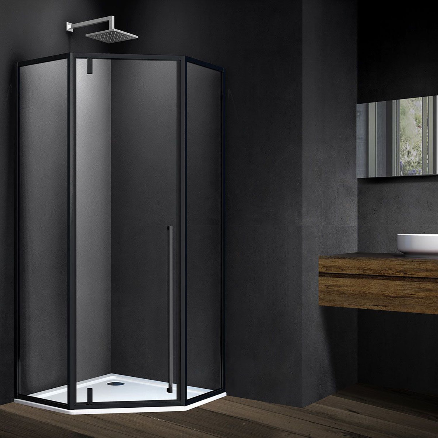 Душевой уголок Vincea (Винчея) Penta 1000х1000 мм (габариты площадки) черный стекло прозрачное VSP-3P100CLB