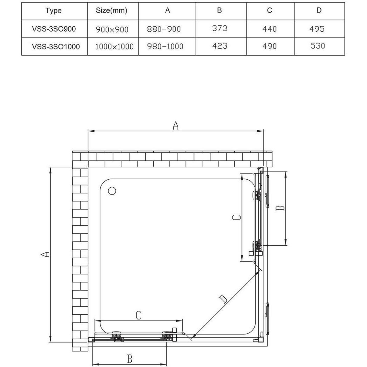 Душевой уголок Vincea (Винчея) Soft 900х900 мм (габариты площадки) хром стекло прозрачное VSS-3SO900CL