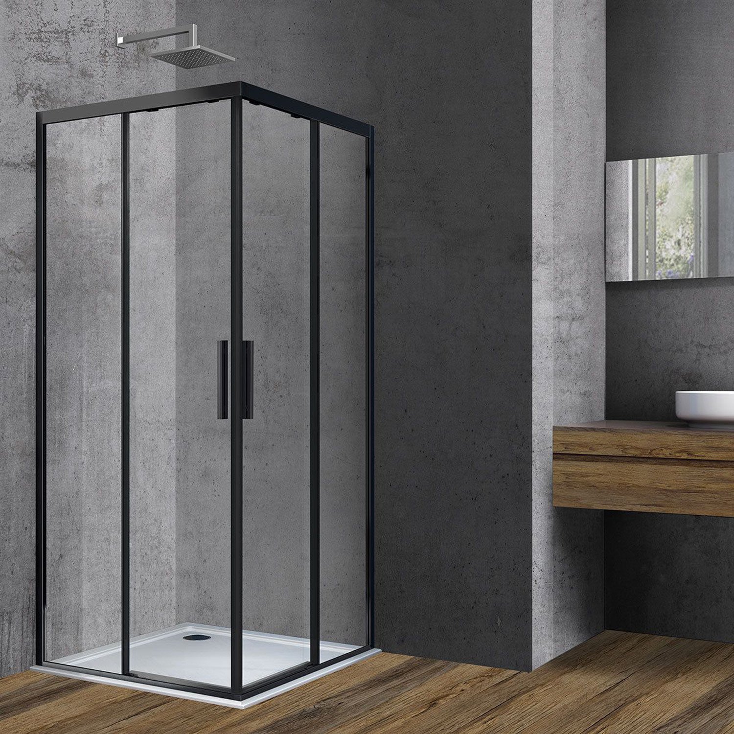 Душевой уголок Vincea (Винчея) Soft 900х900 мм (габариты площадки) черный стекло прозрачное VSS-3SO900CLB