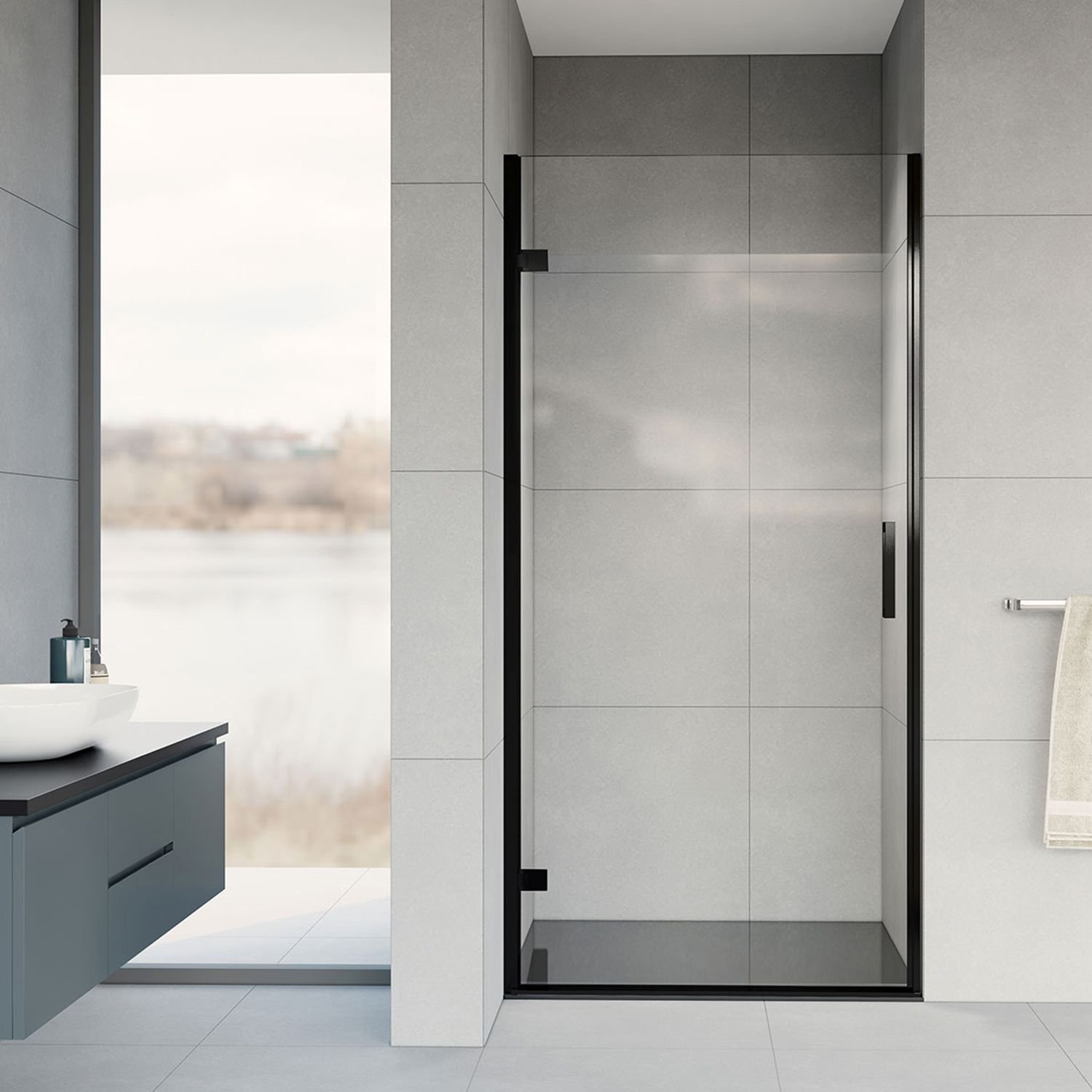 Душевая дверь Vincea (Винчея) Flex VDP-1F900CLB, 900, черный, стекло прозрачное