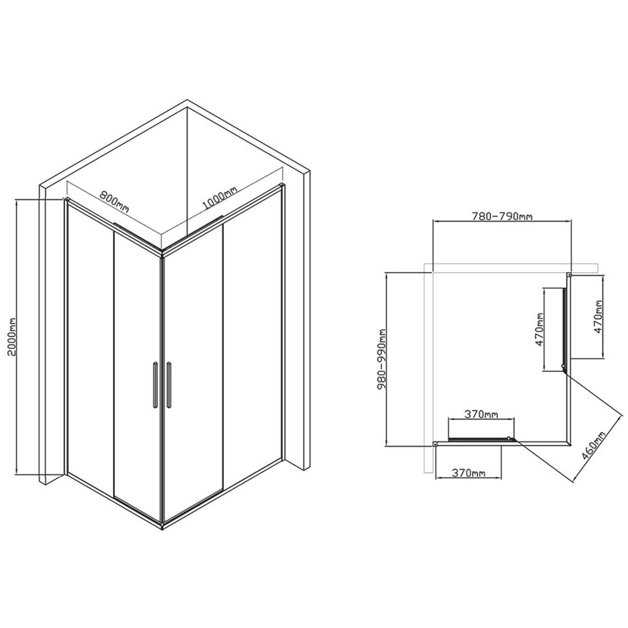 Душевой уголок Vincea (Винчея) Slim-U 1000х800 мм (габариты площадки) стекло прозрачное VSS-2SU8010CL