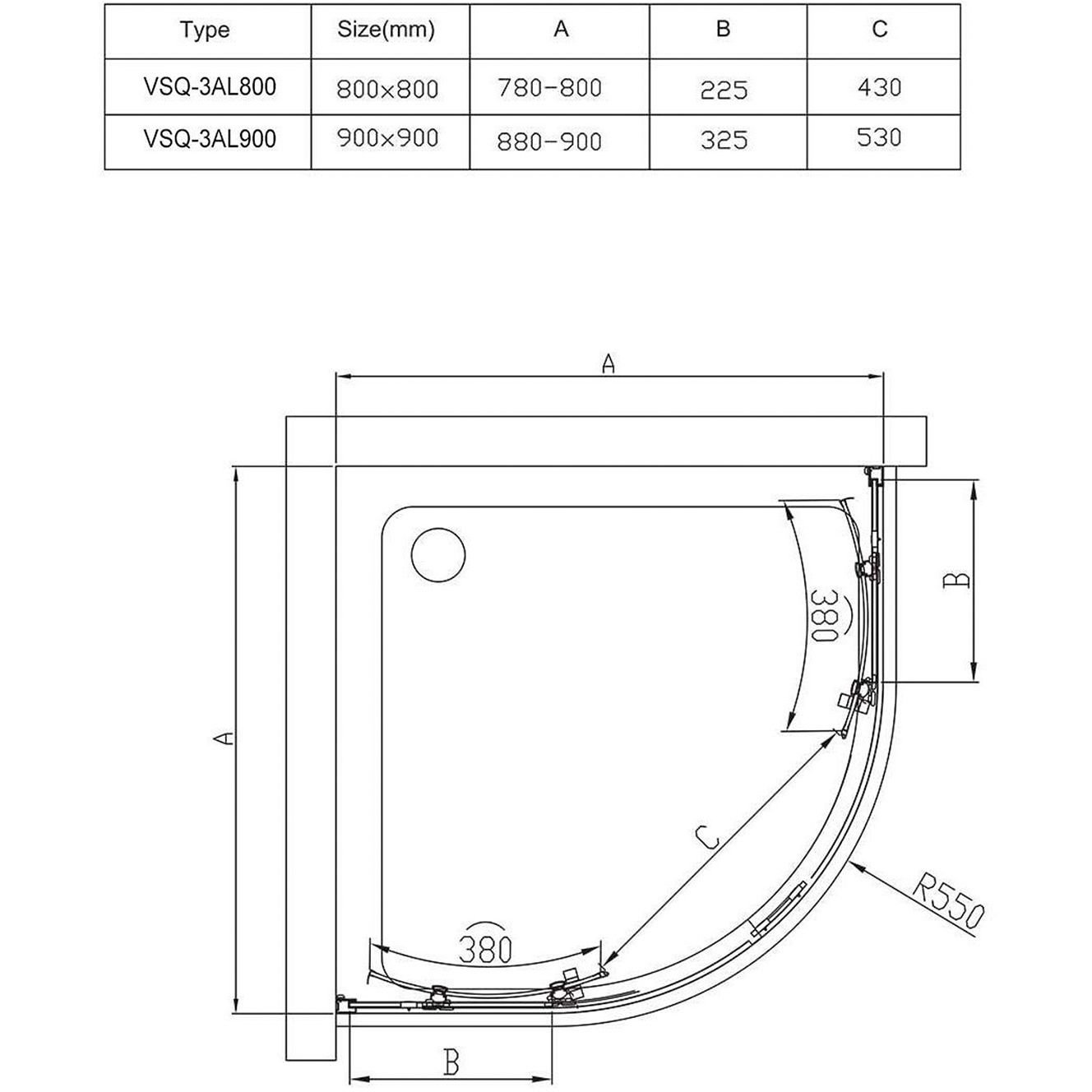 Душевой уголок Vincea (Винчея) Alpha VSQ-3AL900CLB, 900х900 мм (габариты площадки) черный, стекло прозрачное