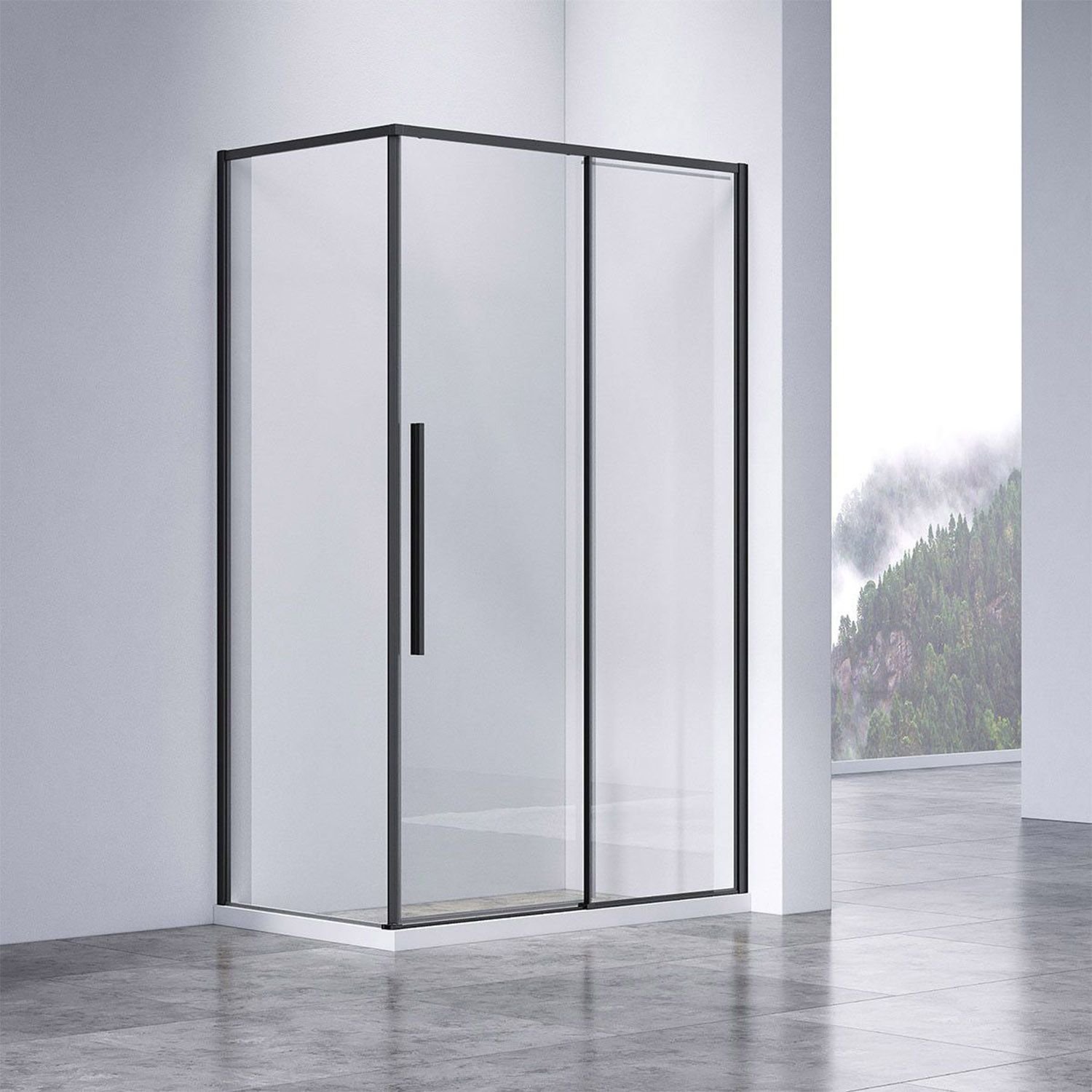 Душевой уголок Vincea (Винчея) Slim-N VSR-4SN9014CLB, 1400х900 мм (габариты площадки) черный, стекло прозрачное