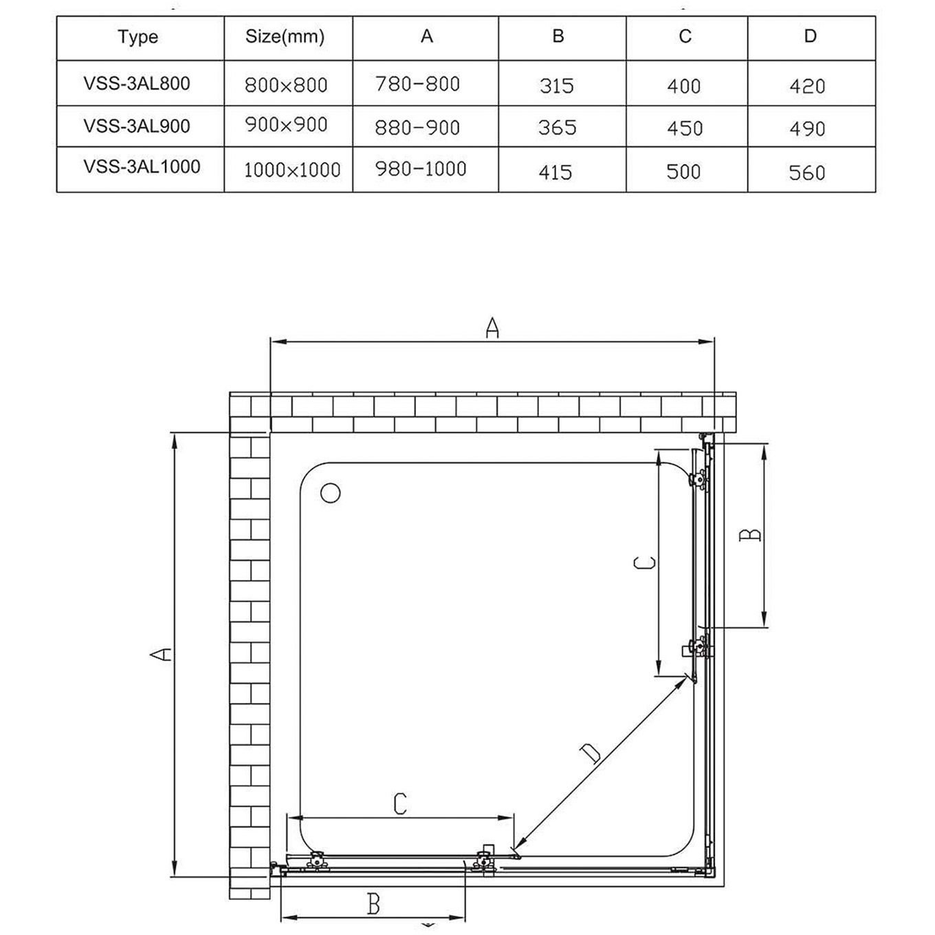Душевой уголок Vincea (Винчея) Alpha VSS-3AL900CLB, 900х900 мм (габариты площадки) черный, стекло прозрачное