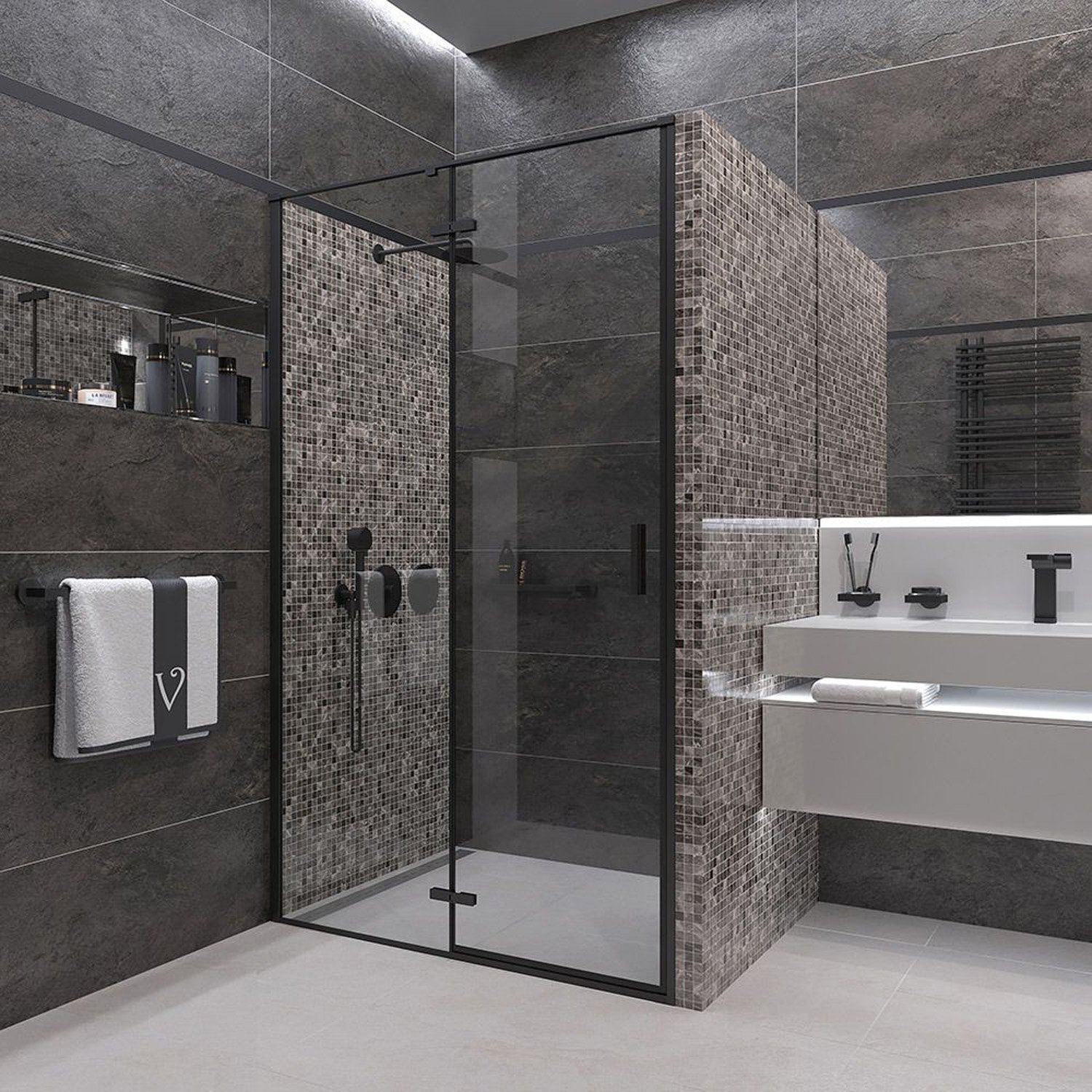 Душевая дверь Veconi (Векони) VN73B-120-01-C4 1200х1950 мм профиль черный, стекло прозрачное