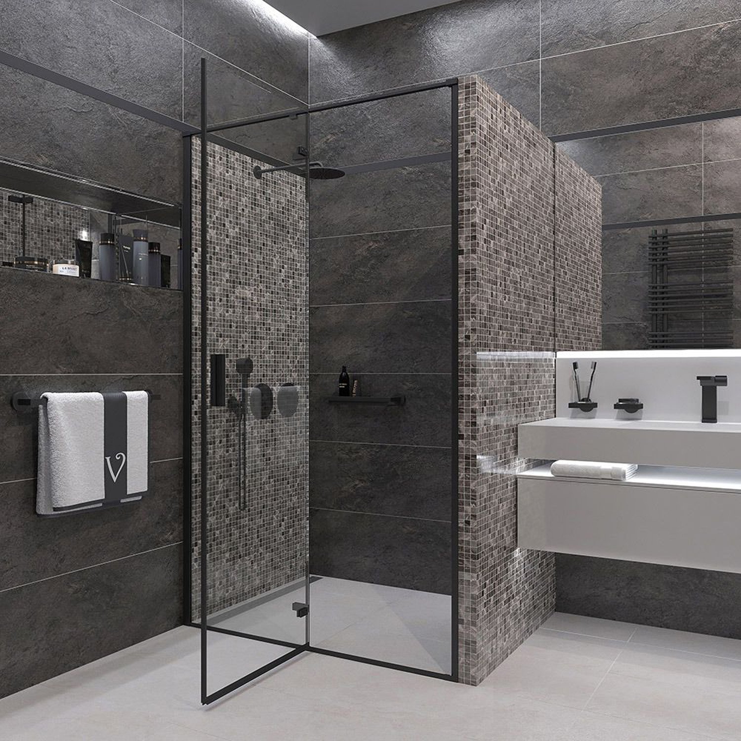 Душевая дверь Veconi (Векони) VN73B-120-01-C4 1200х1950 мм профиль черный, стекло прозрачное