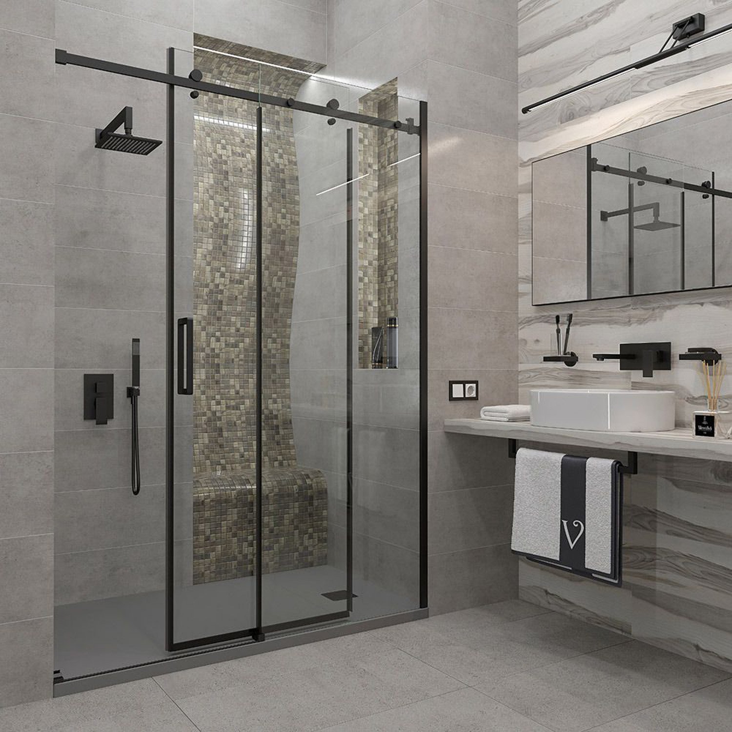 Душевая дверь Veconi (Векони) VN74B-120-01-C4 1200х1950 мм профиль черный, стекло прозрачное