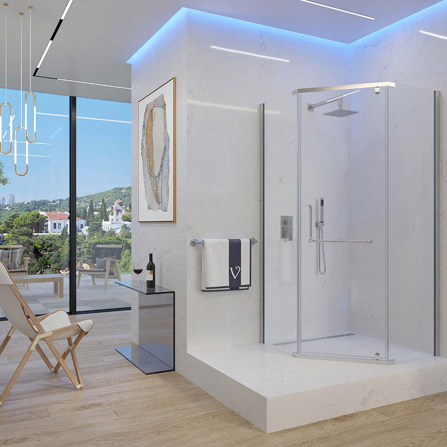 Душевой уголок Veconi (Векони) Rovigo RV36-90-01-C5 90х195 см профиль хром, стекло прозрачное