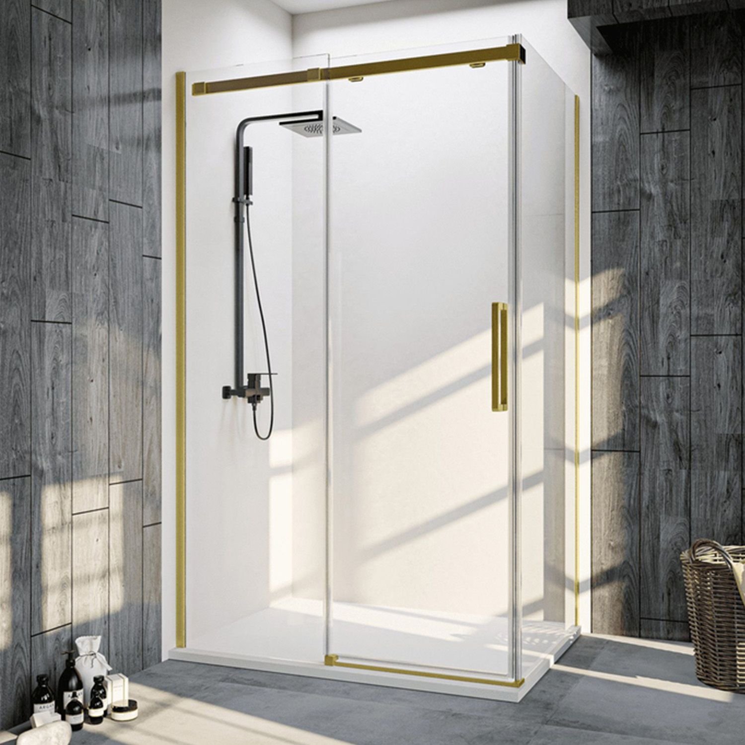 Боковая панель Veconi (Векони) KP06G-100-01-C4 1000х1950 мм стекло прозрачное 6 мм (брашированное золото)