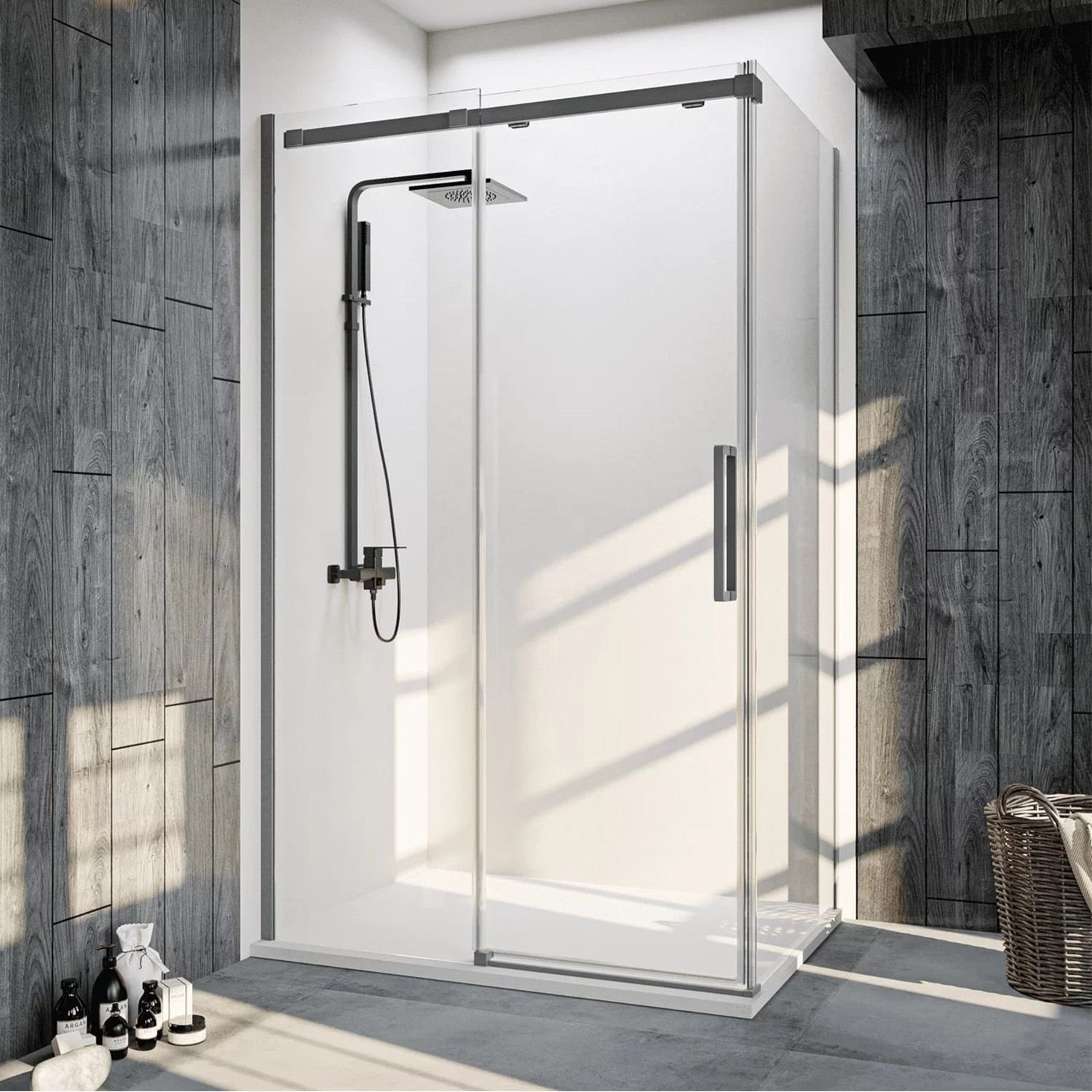 Боковая панель Veconi (Векони) KP06GR-90-01-C4 900х1950 мм стекло прозрачное 6 мм (брашированный графит)