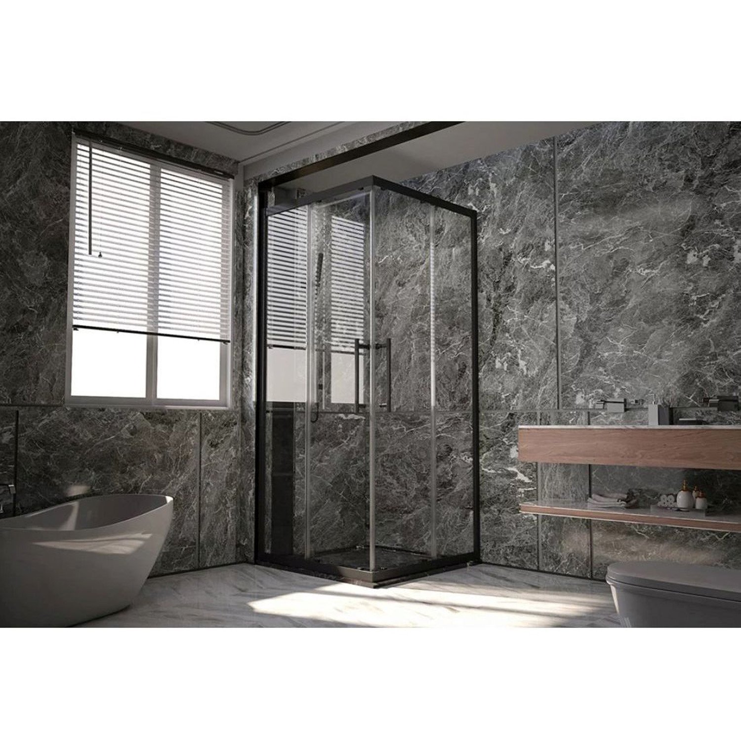 1/2 Душевого угла Veconi (Векони) Premium Trento PTC-20B PTC20-B-110-01-C4 1100х2000 мм черный мат. стекло прозрачное 8 мм