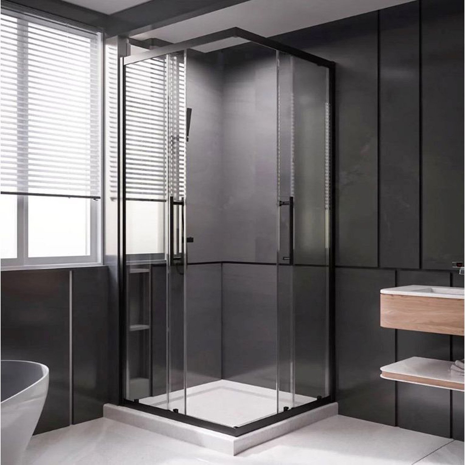 1/2 Душевого угла Veconi (Векони) Premium Trento PTC-20B PTC20-B-120-01-C4 1200х2000 мм черный мат. стекло прозрачное 8 мм