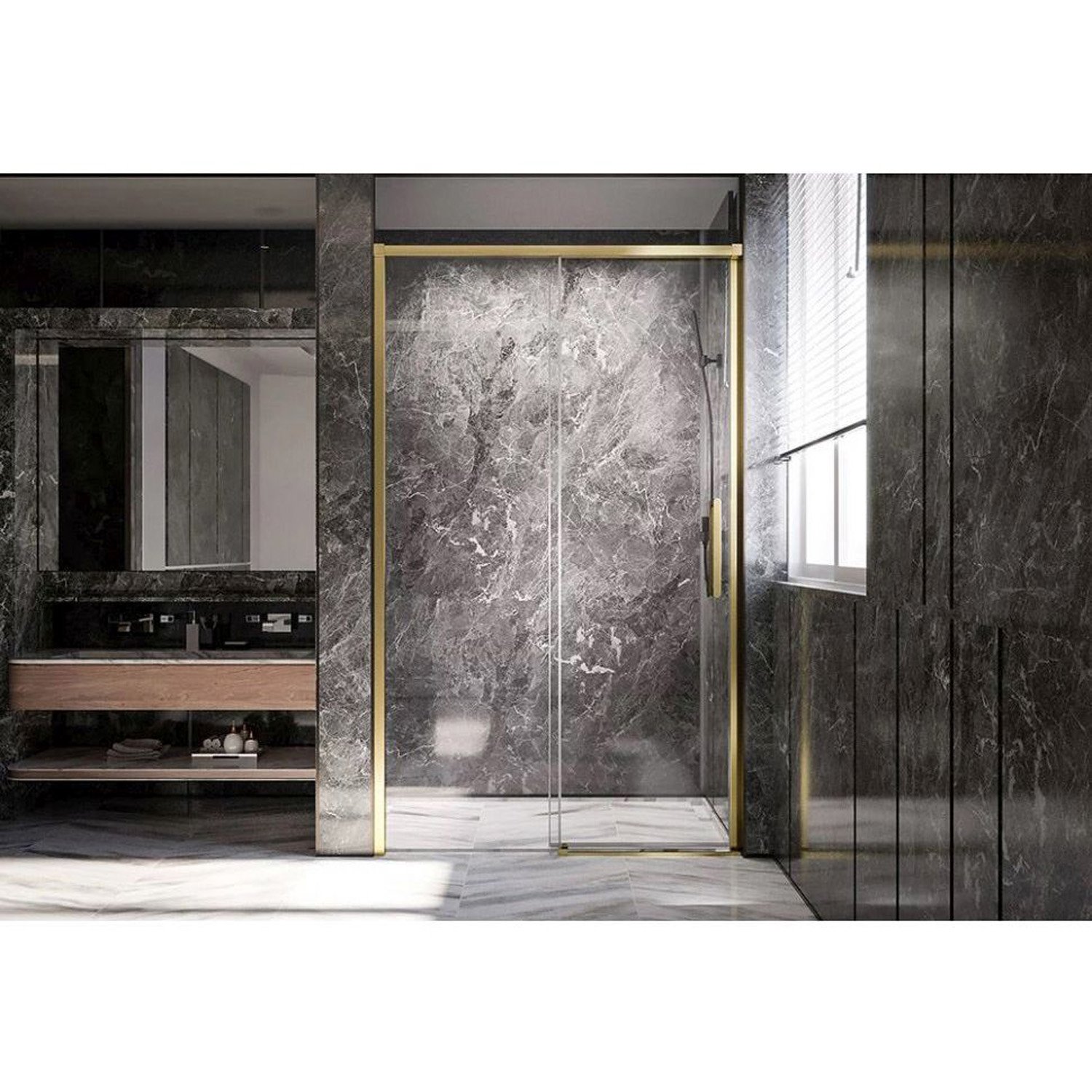 Душевая дверь Veconi (Векони) Premium Trento PTD-40G PTD40-G-140-01-C4 Стекло прозрачное 1400х2000х8 мм золото