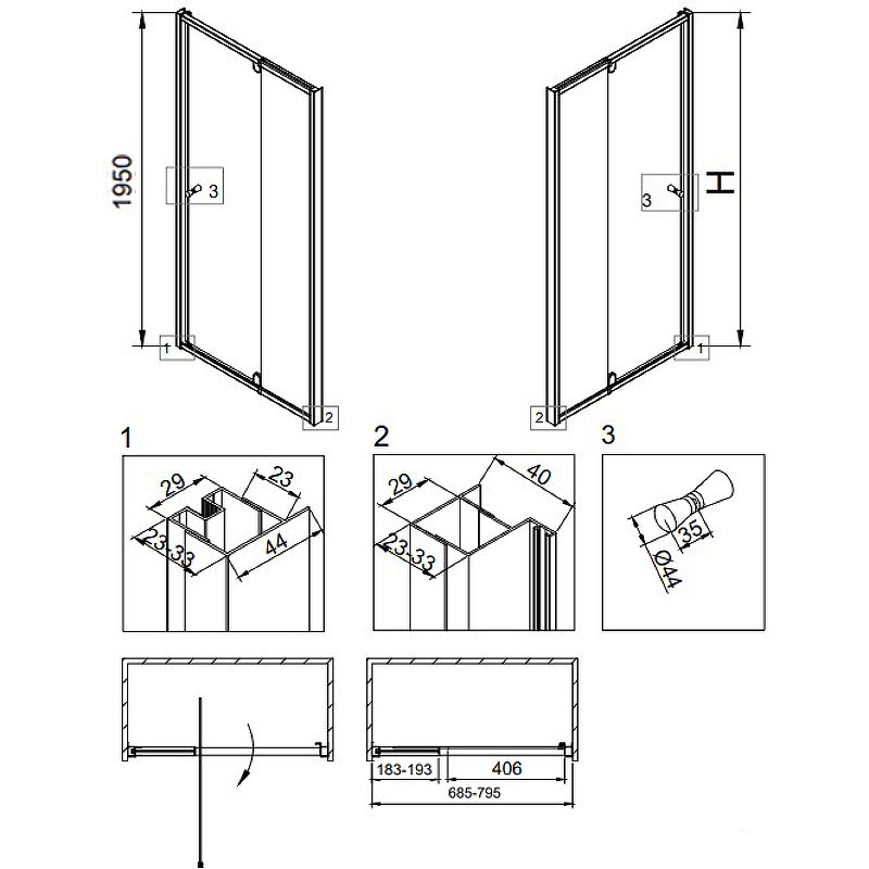 Душевая дверь Veconi (Векони) Premium Trento VN32-100-01-C5 стекло прозрачное 5 и 6 мм 1950х1000 ммхром
