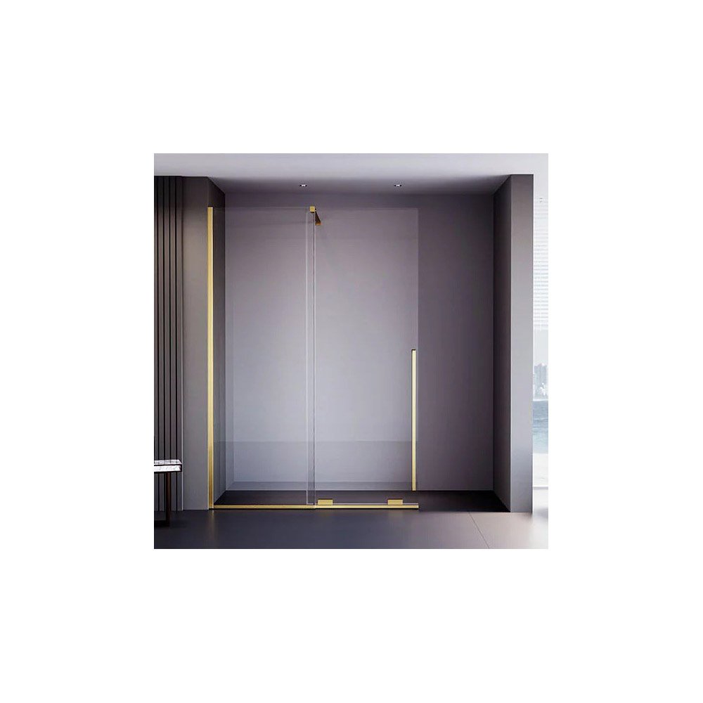 Душевая дверь-перегородка Veconi (Векони) Premium Trento PTDW-50G-110-01-C4 стекло прозрачное-8 мм 1080-1090х2000 мм брашированное золото
