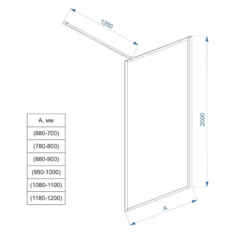 Душевая перегородка Veconi (Векони) Korato KR81F-90-08-C4 Стекло рифленое 8 мм, 2000х900 мм, хром