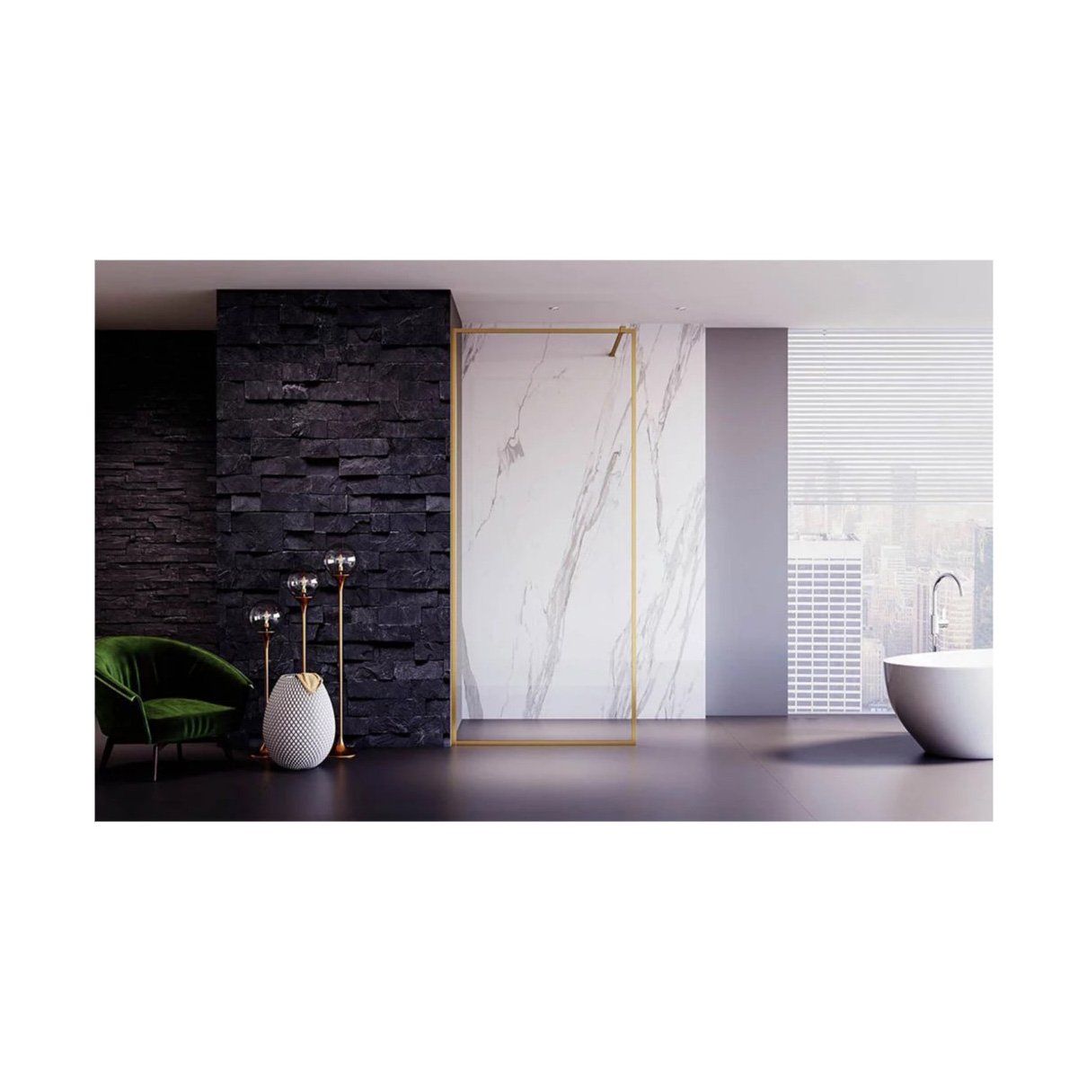 Душевая перегородка Veconi (Векони) Korato KR81G-80-01-C4 Стекло прозрачное 8 мм, 2000х800 мм, брашированное золото