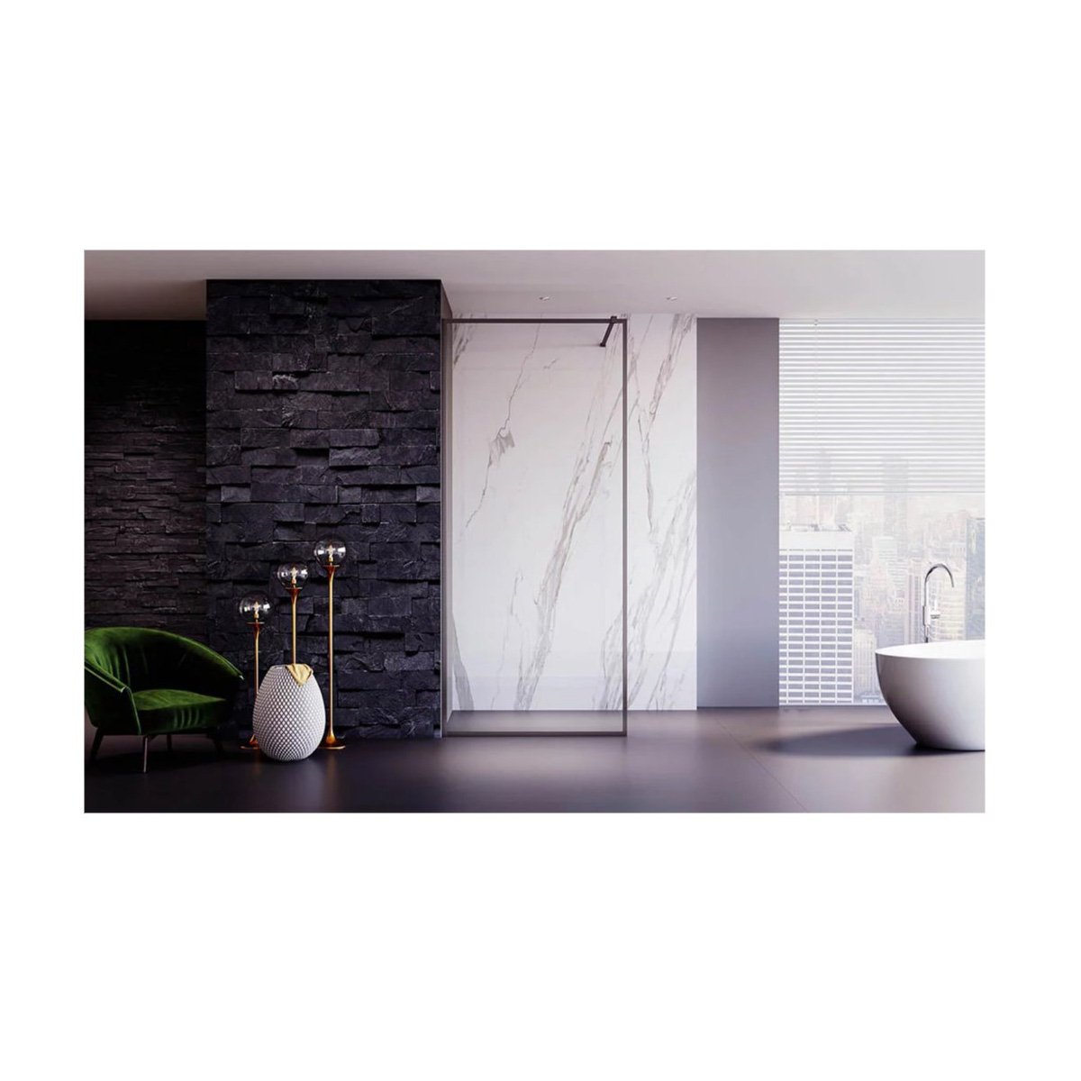 Душевая перегородка Veconi (Векони) Korato KR81GR-100-01-C4 Стекло прозрачное 8 мм, 2000х1000 мм, брашированный графит