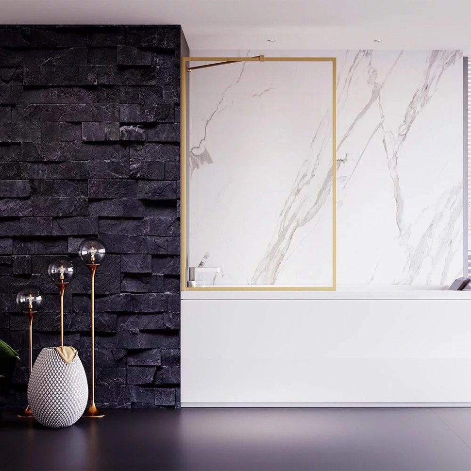 Душевая шторка Veconi (Векони) Palau PL85G-90-01-C7 Стекло прозрачное 5 мм, 1500х900 мм, брашированное золото