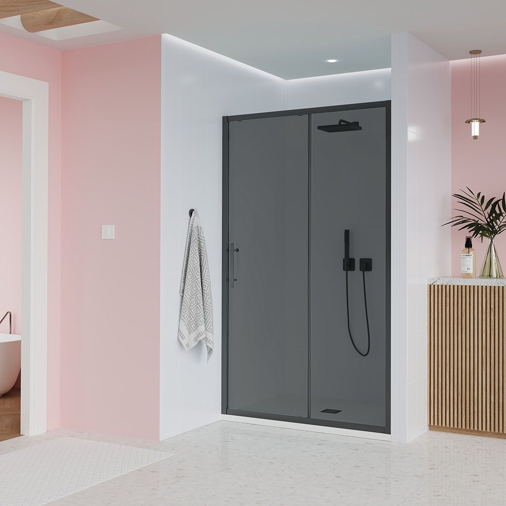 Душевая дверь Veconi (Векони) Evo 100 B, 1600x1950 мм, черный матовый, стекло тонированное матовое 6 мм, E1-B-160-12-C9