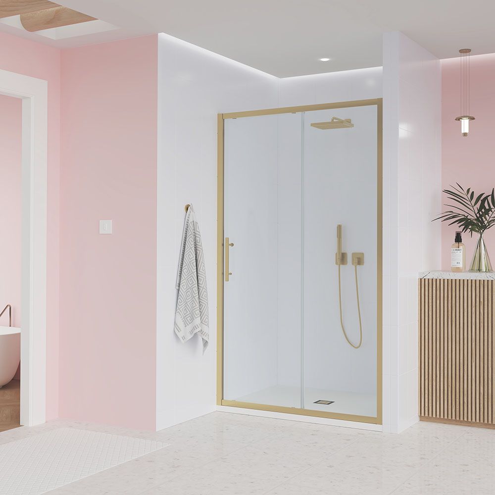 Душевая дверь Veconi (Векони) Evo 100 G, 1700x1950 мм, золото брашинг, стекло прозрачное 6 мм, E1-G-170-01-C9