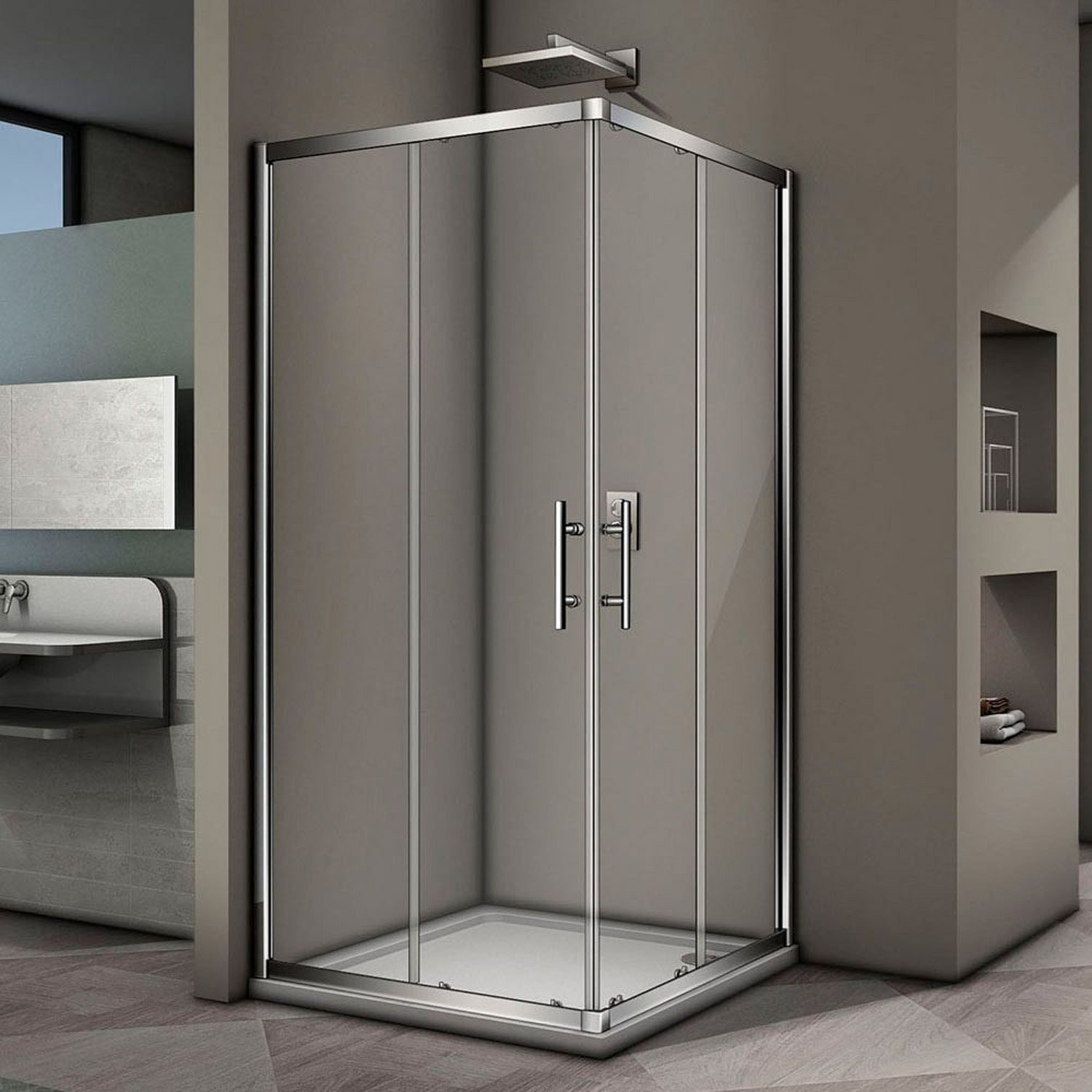 Душевой уголок Veconi (Векони) Rovigo 100x100x190 см стекло прозрачное, хром, механизм раздвижной (RV29-100K-01-19C3)