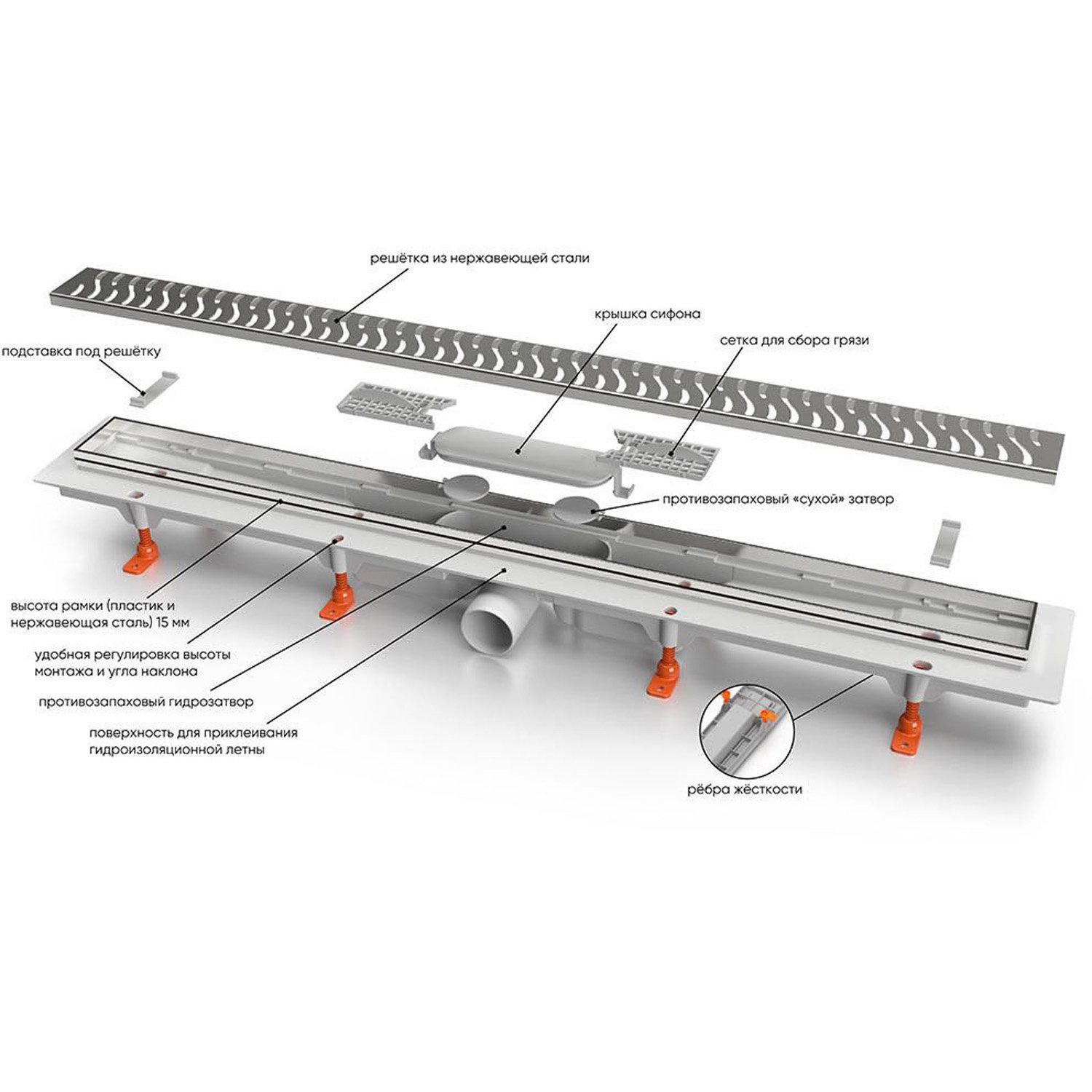 Душевой лоток MCH, Veconi (Векони) N Drops 650 мм (V650DN)