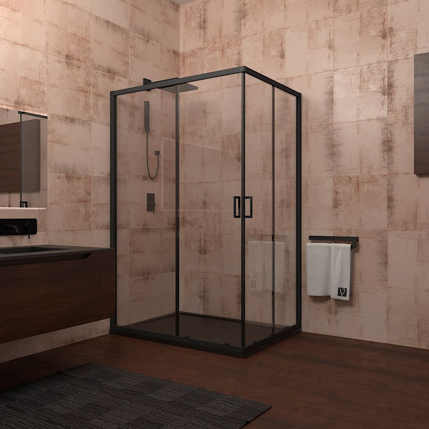 Душевой уголок Veconi (Векони) Rovigo 100х195х90 см стекло прозрачное, профиль черный, механизм раздвижной (RV14-10090-01-C5)