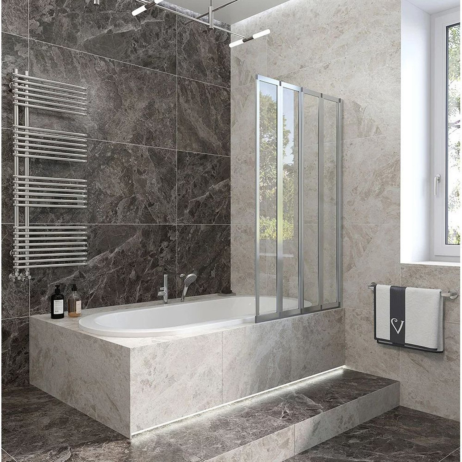 Стеклянная шторка на ванну Veconi (Векони) Palau PL74R-120-01-19C4 120х150 профиль хром, стекло прозрачное