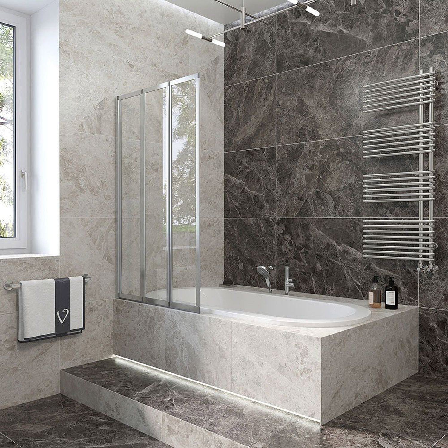 Стеклянная шторка на ванну Veconi (Векони) Palau PL73R-120-01-19C4 120х150 профиль хром, стекло прозрачное