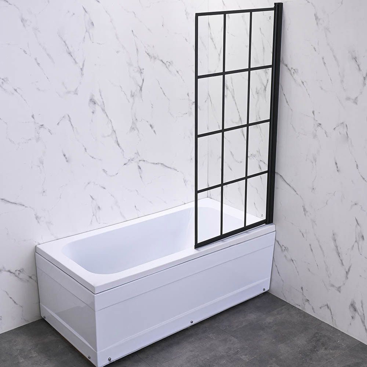 Стеклянная шторка на ванну Veconi (Векони) Palau PL77R-80-01-C6 80х150 профиль черный, стекло прозрачное