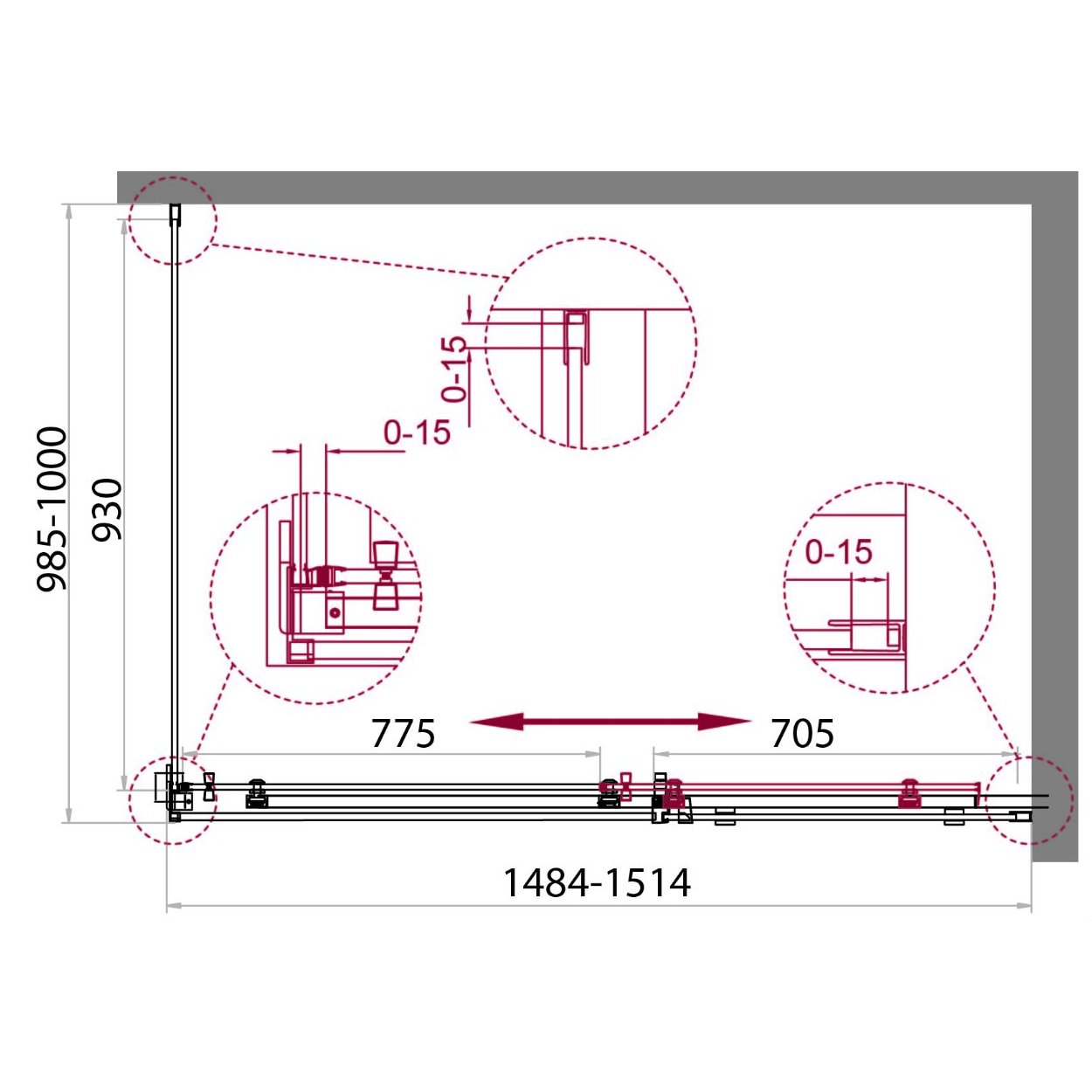 Душевой уголок BelBagno (Бельбагно) ACQUA-AH-1-150/100-C-Cr хром, стекло прозрачное 8 мм (1500х1950х1000)