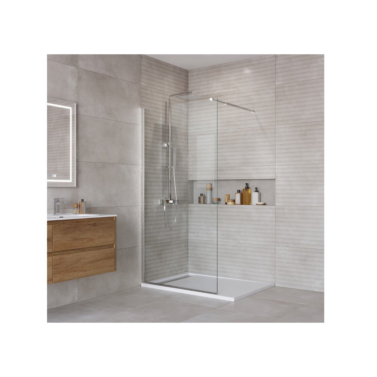 Душевая перегородка с односторонним входом BelBagno (Бельбагно) KRAFT-L-1-80-C-Cr хром, стекло прозрачное 6 мм (800х1950х650-1200)