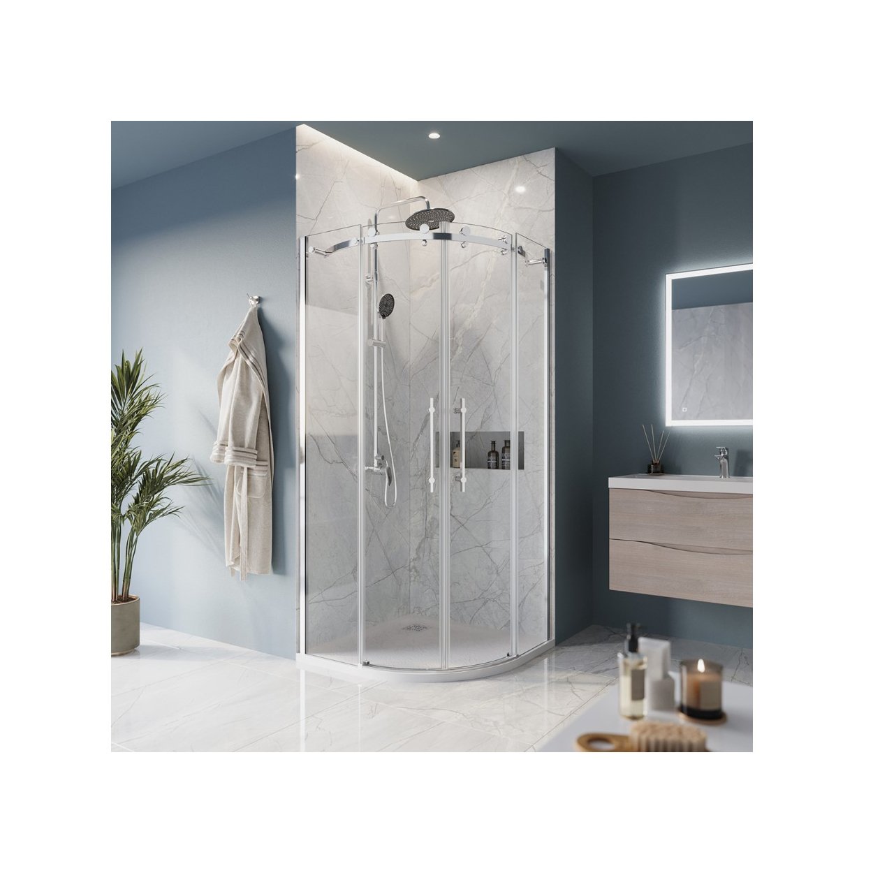 Душевой уголок BelBagno (Бельбагно) MARINO-R-2-90-C-Cr хром, стекло прозрачное 8 мм(1950х900)