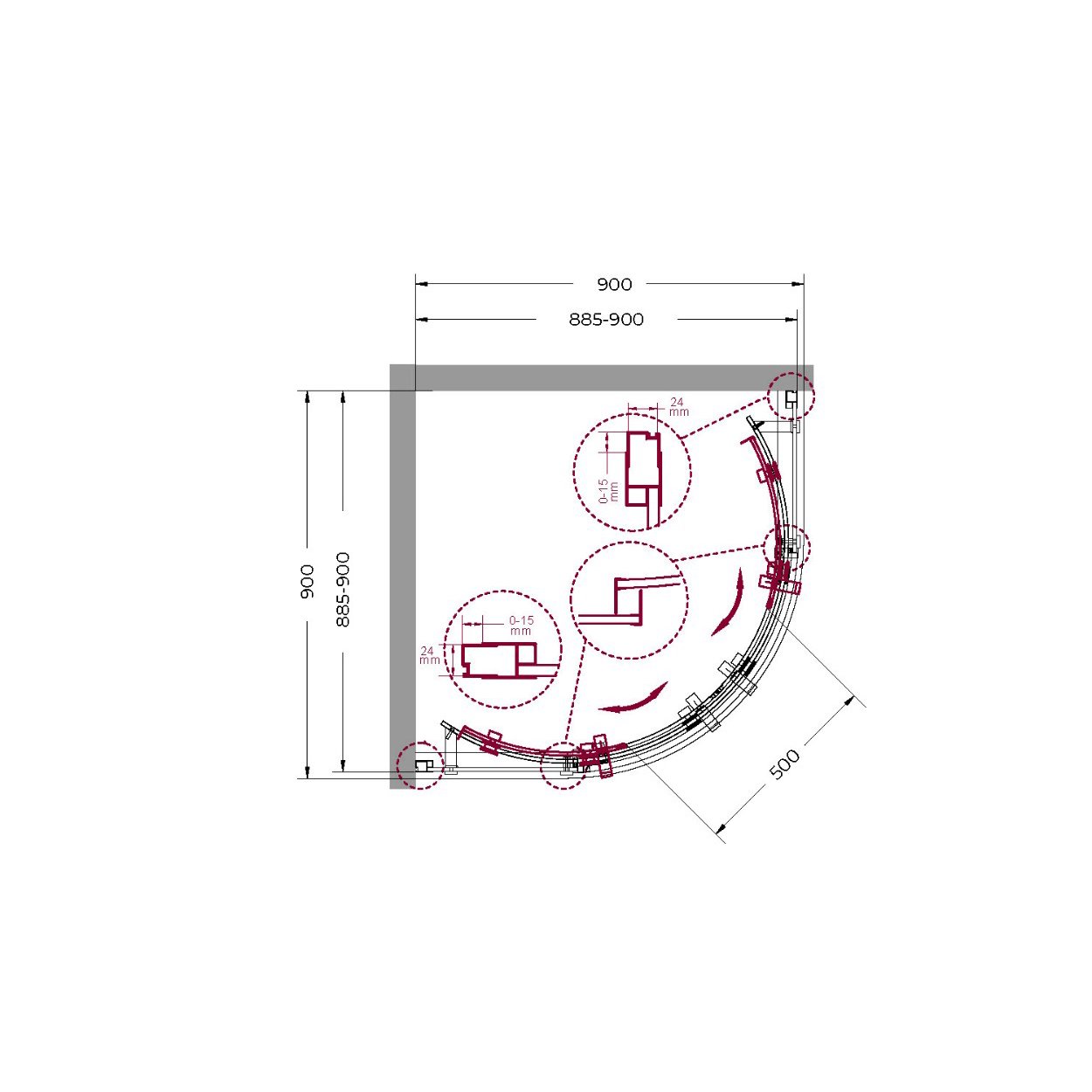 Душевой уголок BelBagno (Бельбагно) MARINO-R-2-90-C-Cr хром, стекло прозрачное 8 мм(1950х900)