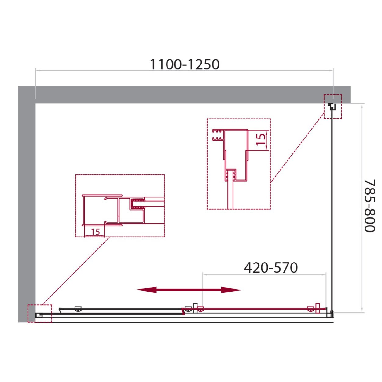 Душевой уголок BelBagno (Бельбагно) UNIQUE-AH-1-110/125-80-C-Cr хром, стекло прозрачное 5 мм (1100х1900х800)