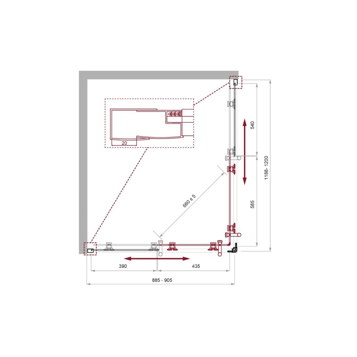 Душевой уголок BelBagno (Бельбагно) UNO-195-AH-2-120/90-P-NERO черный, стекло рифленое 5 мм (1200х1950х900)