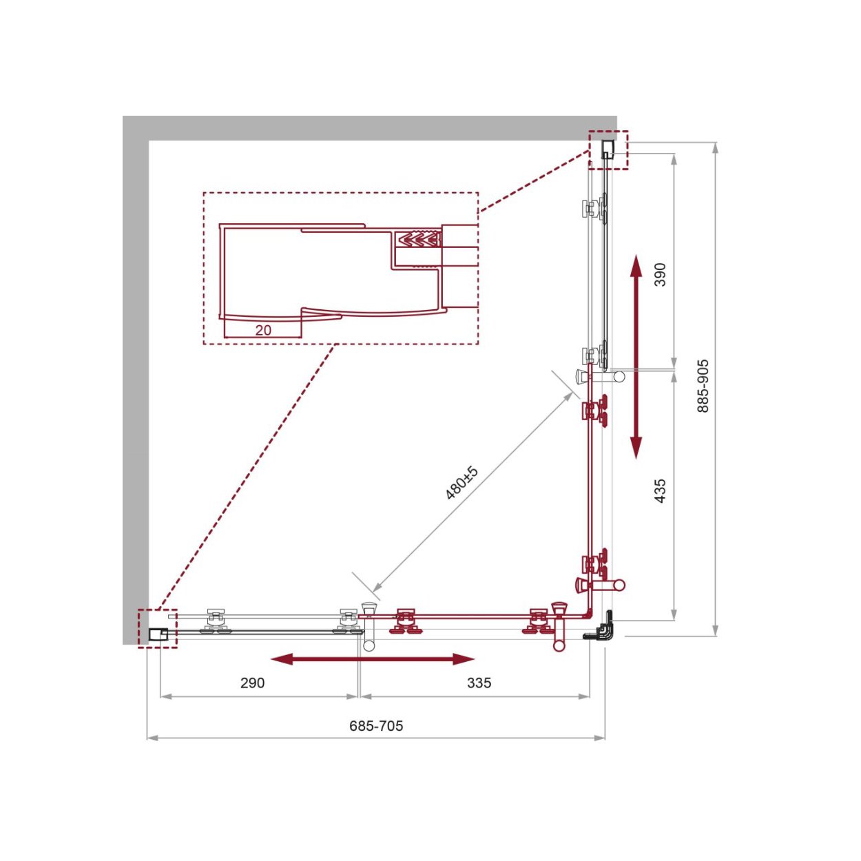 Душевой уголок BelBagno (Бельбагно) UNO-195-AH-2-90/70-C-Cr хром, стекло прозрачное 5 мм (900х1950х700)