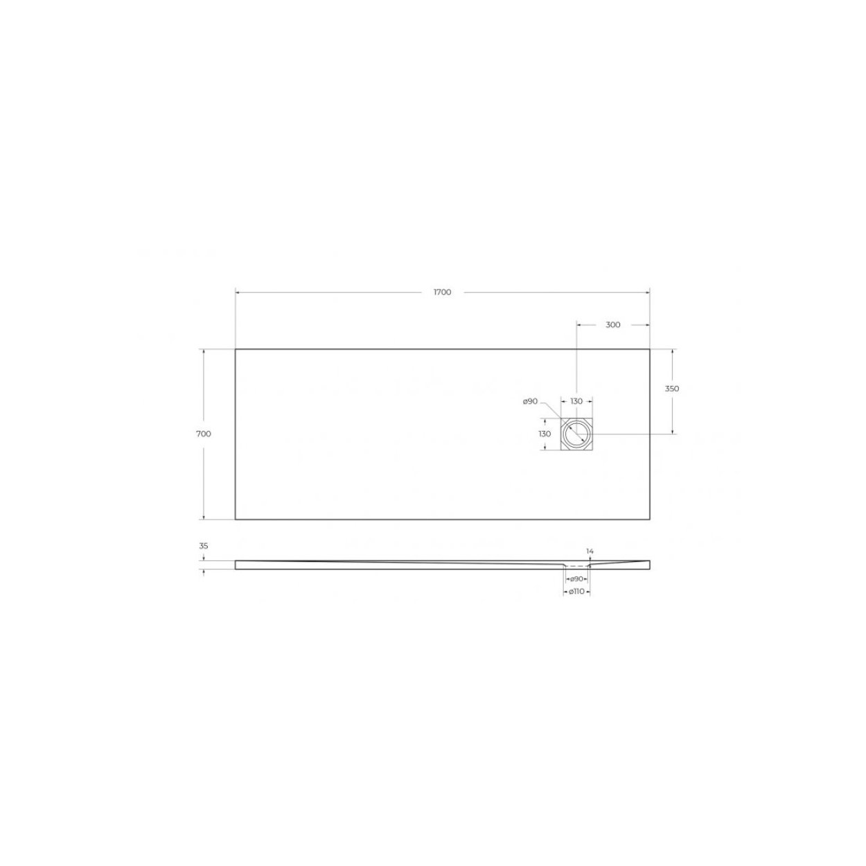 Поддон из искусственного мрамора в комплекте с сифоном с декоративной накладкой BelBagno (Бельбагно) TRAY-MR-UNO-AH-170/70-35-W-CR белый
