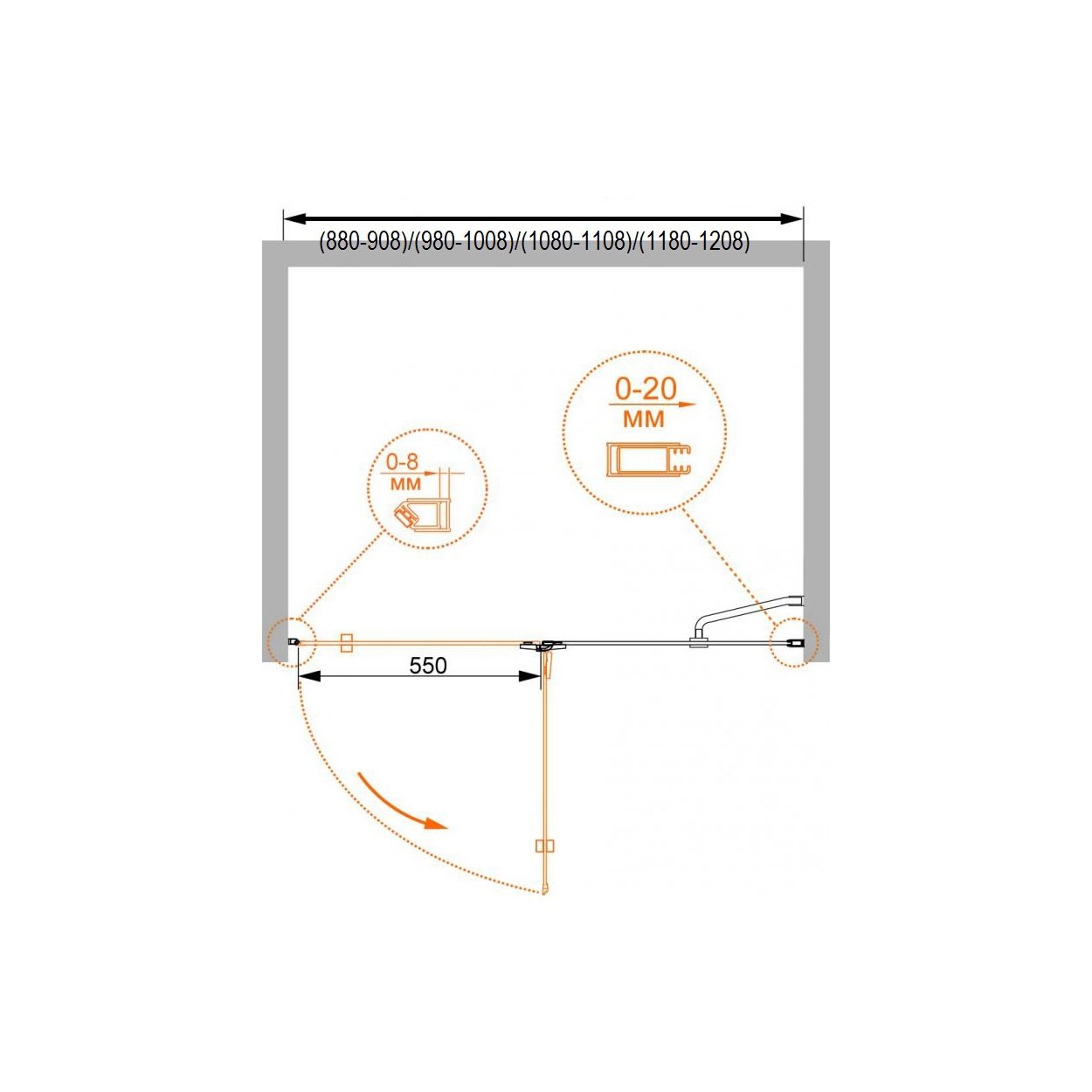 Душевая дверь Cezares (Цезарис) BERGAMO-W-B-12-90-C-Cr-R цвет профиля хром, стекло прозрачное 6 мм 195х90 см