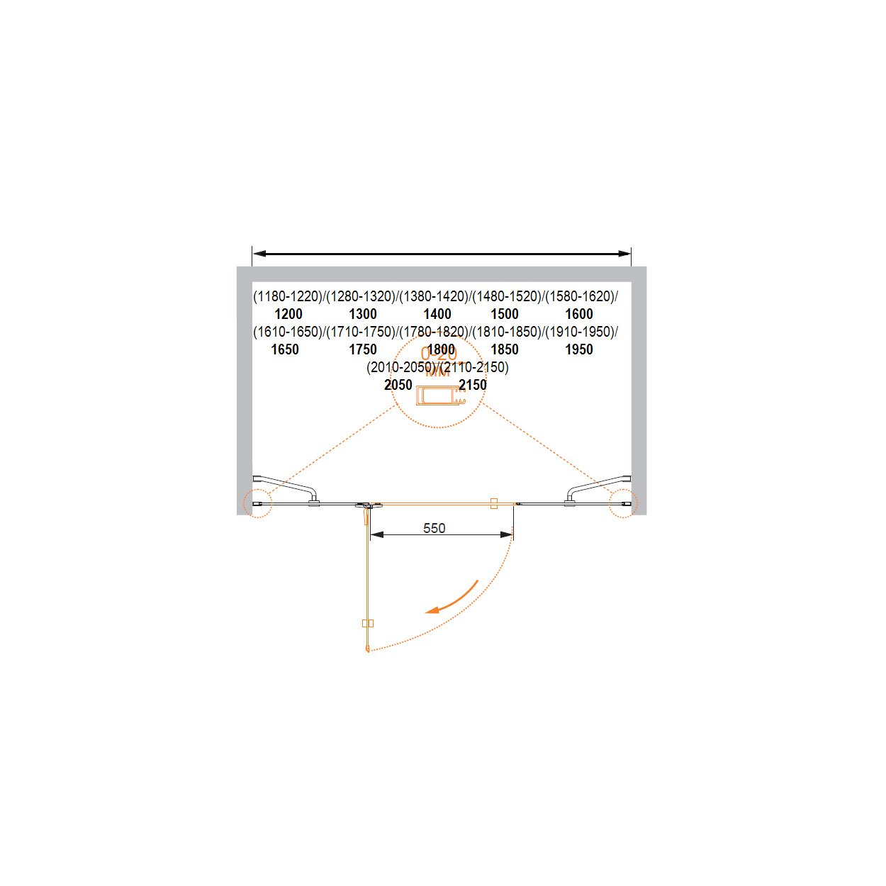 Душевая дверь Cezares (Цезарис) BERGAMO-W-B-13-80+60/40-C-Cr-L цвет профиля хром, стекло прозрачное 6 мм 195х175 см