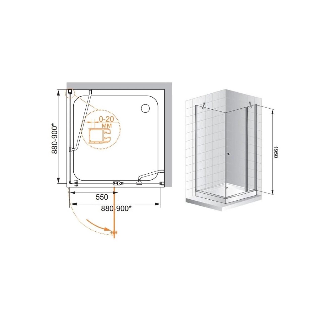 Душевой уголок Cezares (Цезарис) ELENA-W-A-12-90-P-Cr-L цвет профиля хром, стекло матовое 6 мм 90х195х90 см