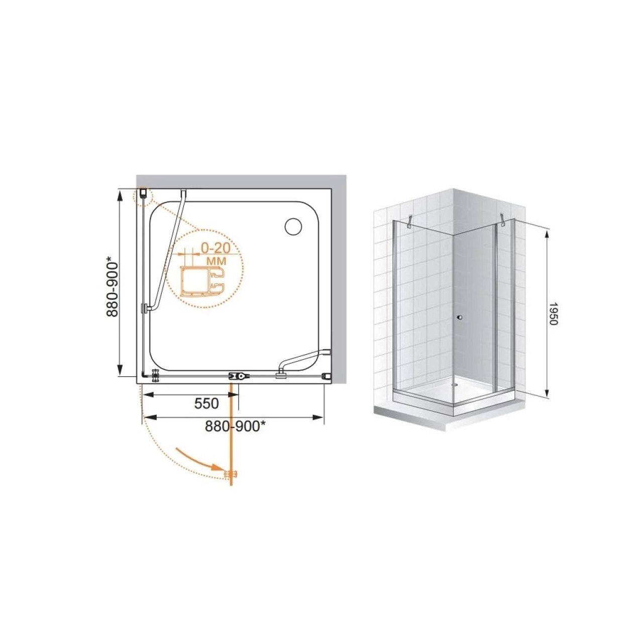 Душевой уголок Cezares (Цезарис) ELENA-W-A-12-90-P-Cr-R цвет профиля хром, стекло матовое 6 мм 90х195х90 см