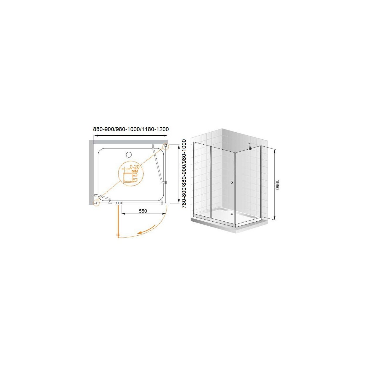 Душевой уголок Cezares (Цезарис) ELENA-W-AH-1-90/80-C-Cr цвет профиля хром, стекло прозрачное 6 мм 90х195х80 см