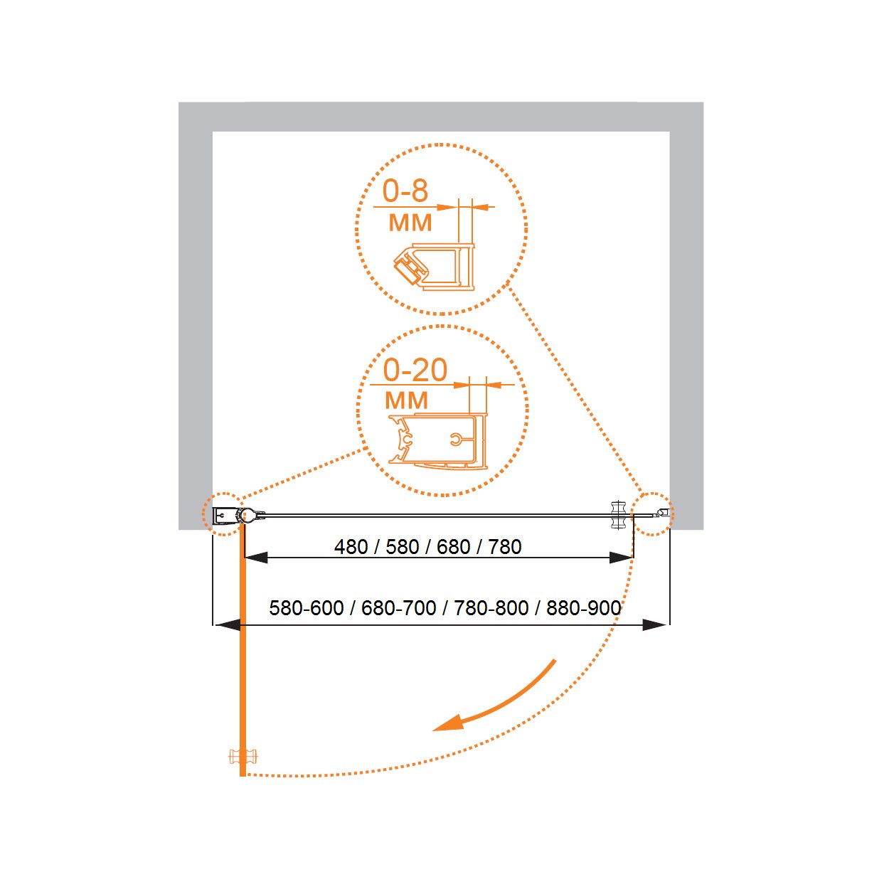 Душевая дверь Cezares (Цезарис) ELENA-W-B-1-80-C-Cr цвет профиля хром, стекло прозрачное 6 мм 195х80 см