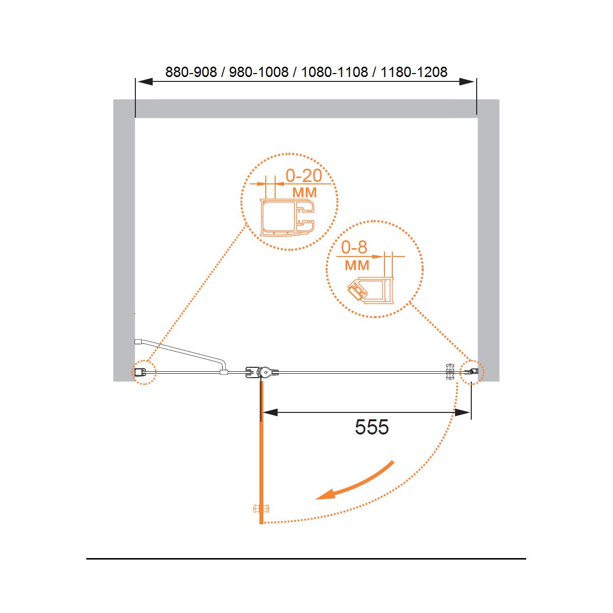 Душевая дверь Cezares (Цезарис) ELENA-W-B-12-100-C-Cr цвет профиля хром, стекло прозрачное 6 мм 195х100 см