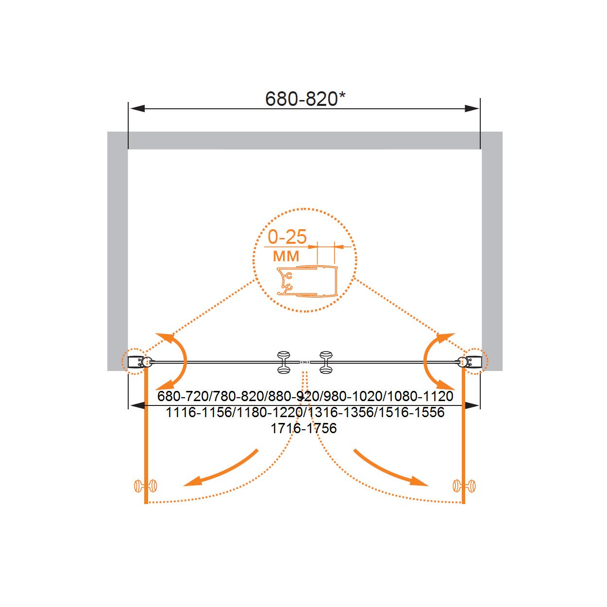Душевая дверь Cezares (Цезарис) ELENA-W-B-2-160-C-Cr цвет профиля хром, стекло прозрачное 6 мм 195х155 см