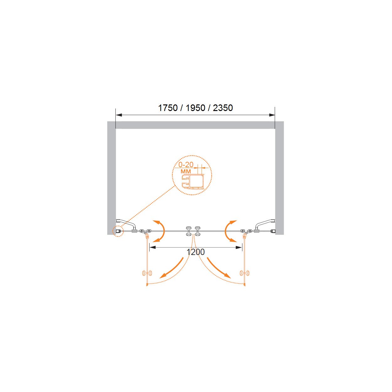 Душевая дверь Cezares (Цезарис) ELENA-W-B-22-240-C-Cr цвет профиля хром, стекло прозрачное 6 мм 195х235 см